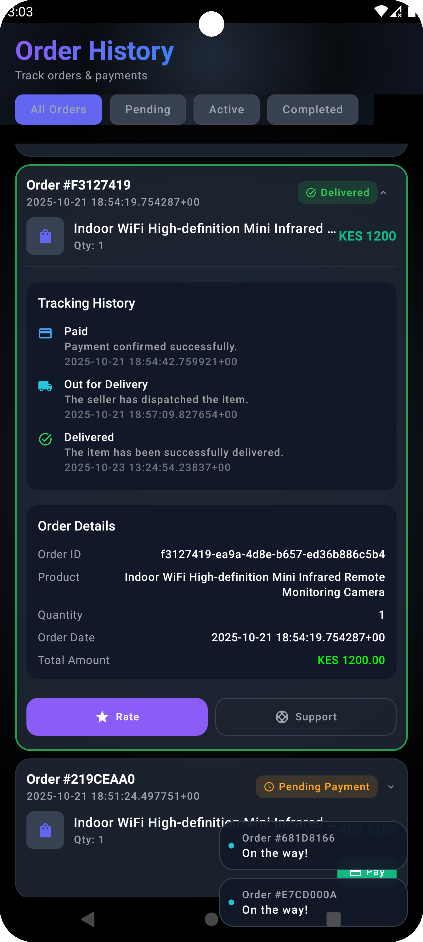 Ngumi Secure Order Tracking Timeline